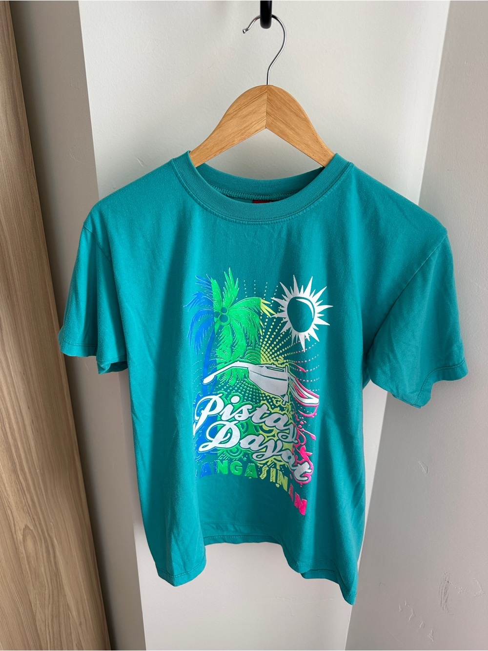 Vintage Yalex Gold Pisco Bay Mangarin Teal Tropical Graphic T-Shirt Adult M